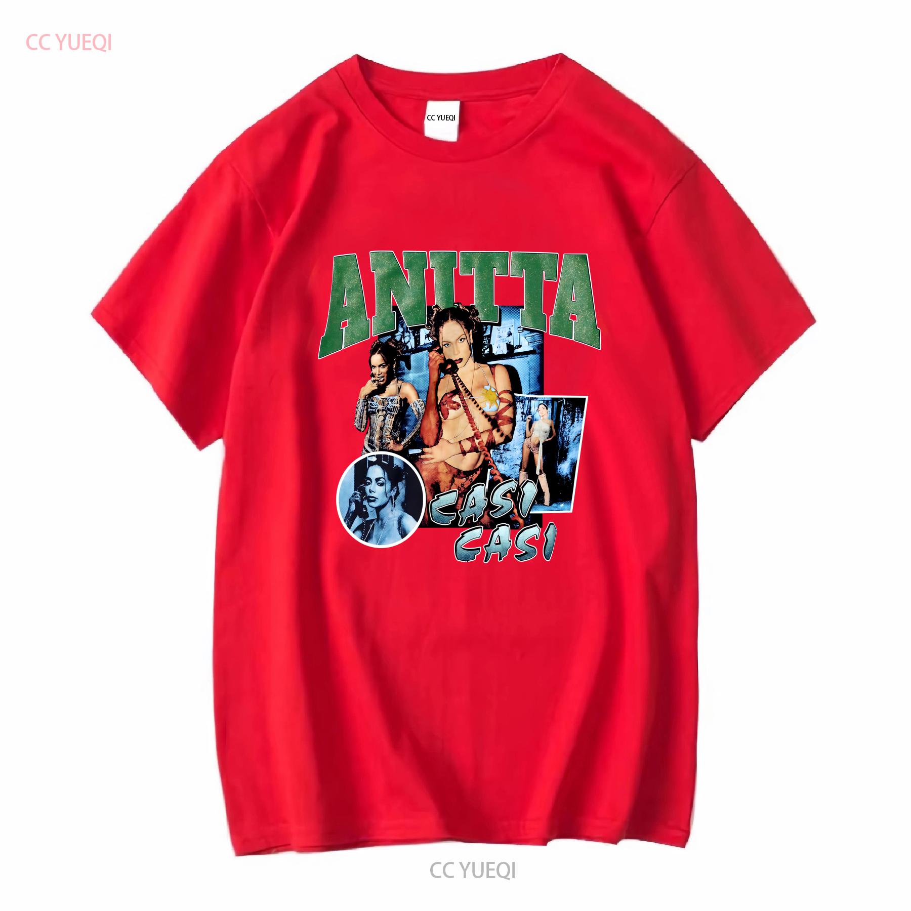 Anitta Photo Collage Glitter Logo Boyfriend Fit Girls T Shirt vintage Washed Soft fashion Stretched designer clothes S