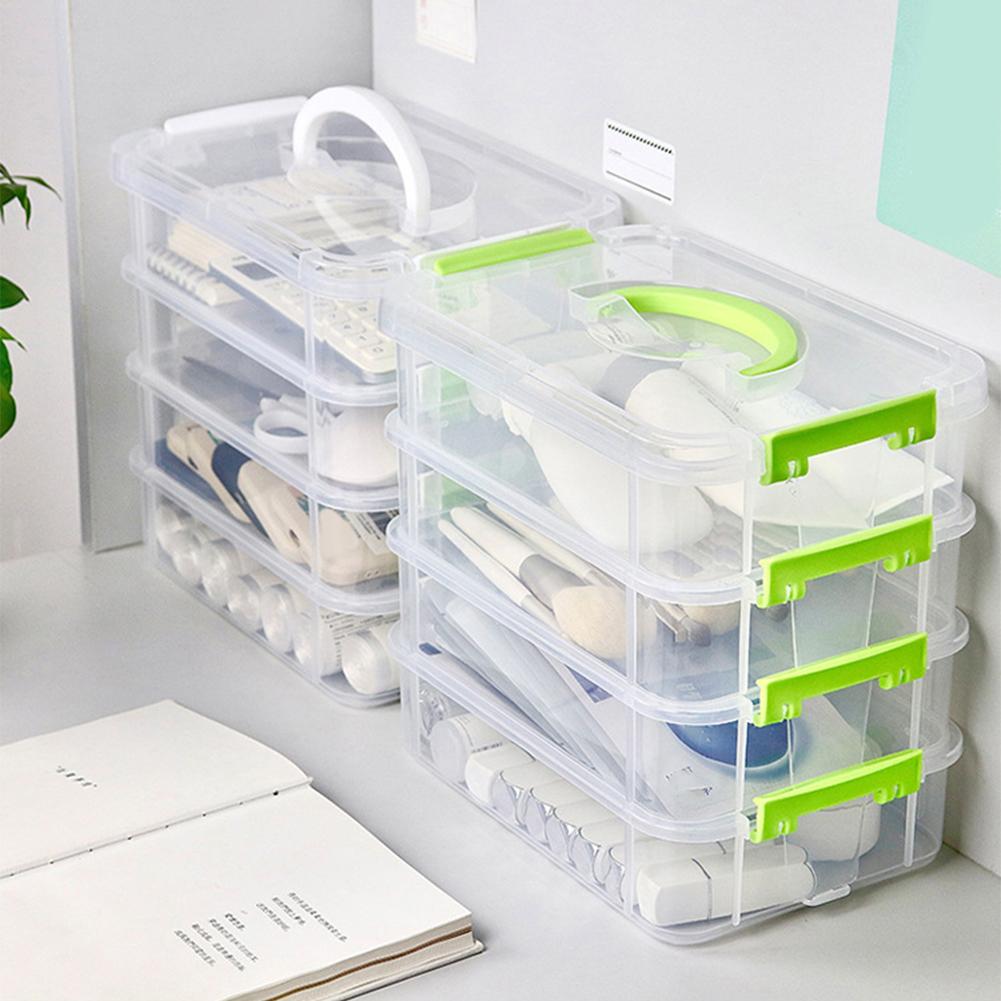 Extra Large 4-Tier Organizer Stackable Storage Box With Storage Drawers Organizer Handle Lid Case Box Clear With Storage Pl E6S9