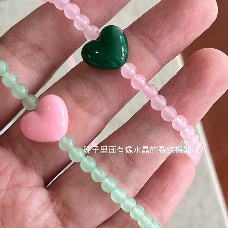 Macaron Ice Through Pink Green Natural Stone Beaded Love Necklace Female Personality Unique Temperament Versatile Neck Chain Collarbone Chain