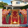 2D Red and Gold Diwali Decor with Peacocks Photo Background