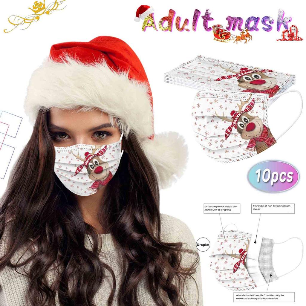 10pcs Christmas Print  for  Face Mask Disposable Earloop Mask