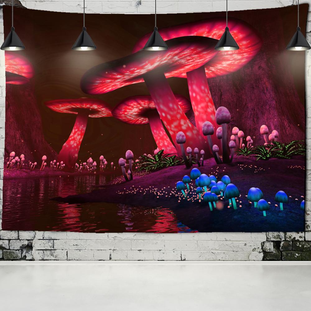 Tapeçaria de cogumelo psicodélico para pendurar na parede, mandala boêmia, bruxaria, mistério, decoração de dormitório, quarto