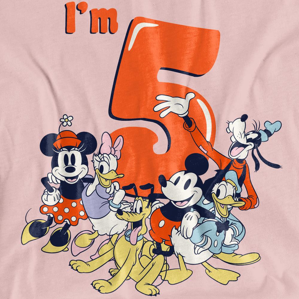 Mickey Mouse & Friends Womens/Ladies Vintage Group 5th Birthday T-Shirt