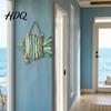 Marine Weiche Wohnaccessoires Fisch Handgefertigte Wanddekoration Rustikal Küstlich Hängendes Ornament mit Meerglas Holz Jute Seil Bohème Strand Stil Kunst für Badezimmer