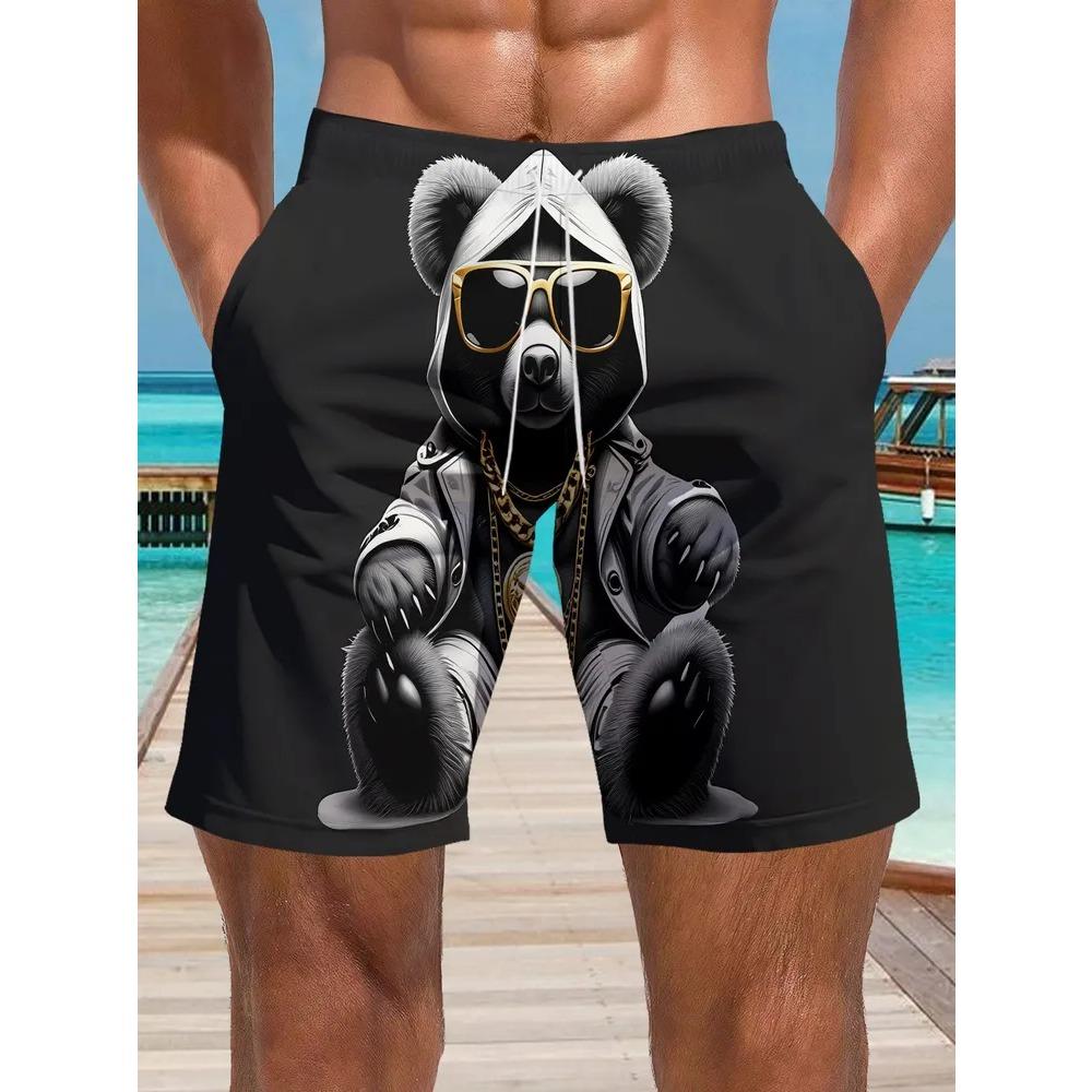 Fashionable Comfortable Plus Size Drawstring Loose 3D Shorts Men Creative Fun Colorful Summer Leisure Holiday Cool Daily Versatile Shorts