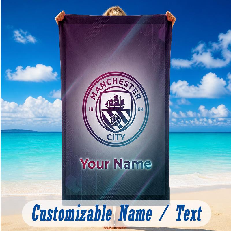 Beach Towel Custom Name Text, Quick Dry Large Towel For Beach HomeManchester City
