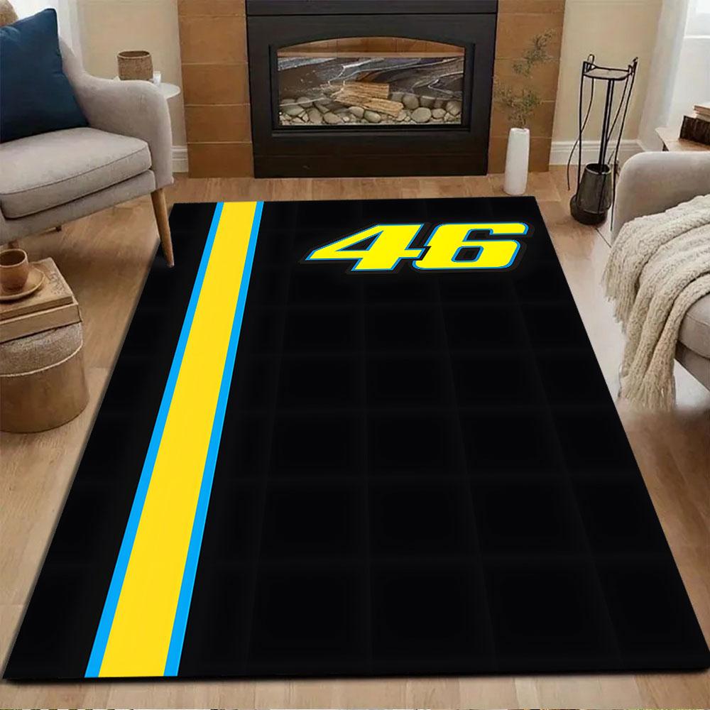 Bold Number 46 On Black Rug Patterned Carpet, Non Slip Mat Suitable for Living Room and Bedroom Sofas