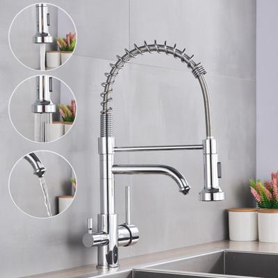 3 In 1 Water Filter Purifier Kitchen Sink Faucet Pull Down Sprayer 2 Handle Tap