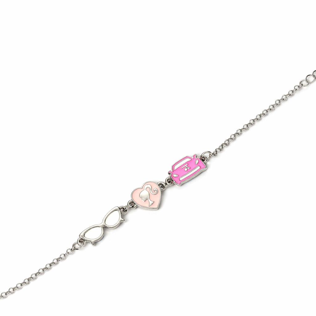 barbie Charm Bracelet with Three Enamelled Classic Charms - Silhouette, Glasses & Corvette