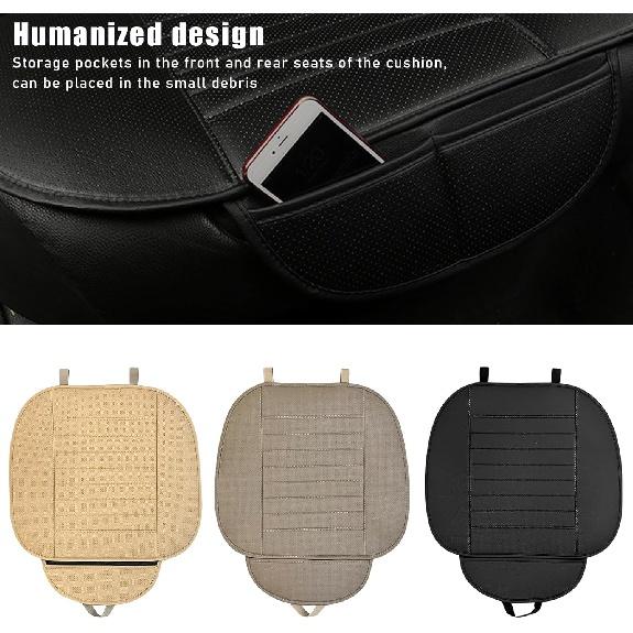 2PCS Front Seat Cover,Breathable Leather Cushion Protective Cover,Non-Slip Driver Seat Padded Storage Pocket,Most Car Universal Car