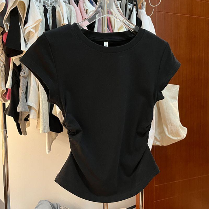 

Однотонный топ с коротким рукавом и облегающим силуэтом, контролирующий талию A011 Black M