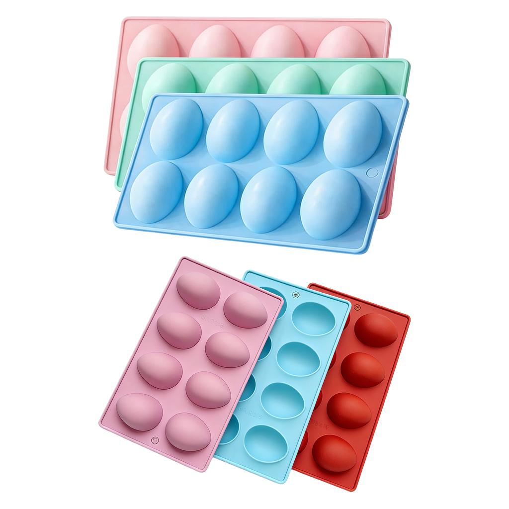 3 Pack Egg Shaped Easter Freezer Moulds 8-Cavity Egg Shaped Baking Pan Non-Stick for Chocolate Cake Dessert Muffin Pastry Soap