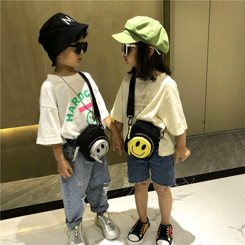 Fashionable Kids Smiley Face Crossbody Bag Chic Durable Canvas Small Backpack For Children