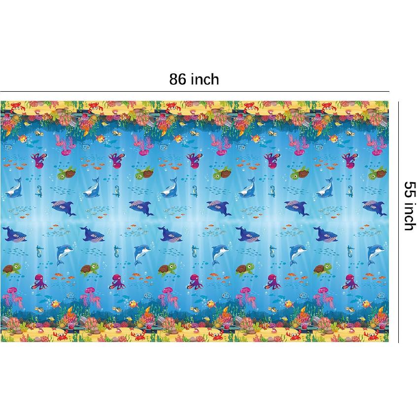 Under The Sea Party Decorations Tablecloth, 3Pcs Disposable Underwater Sea Life Blue Ocean Theme Birthday Baby Shower Tablecover Supplies, 86in x