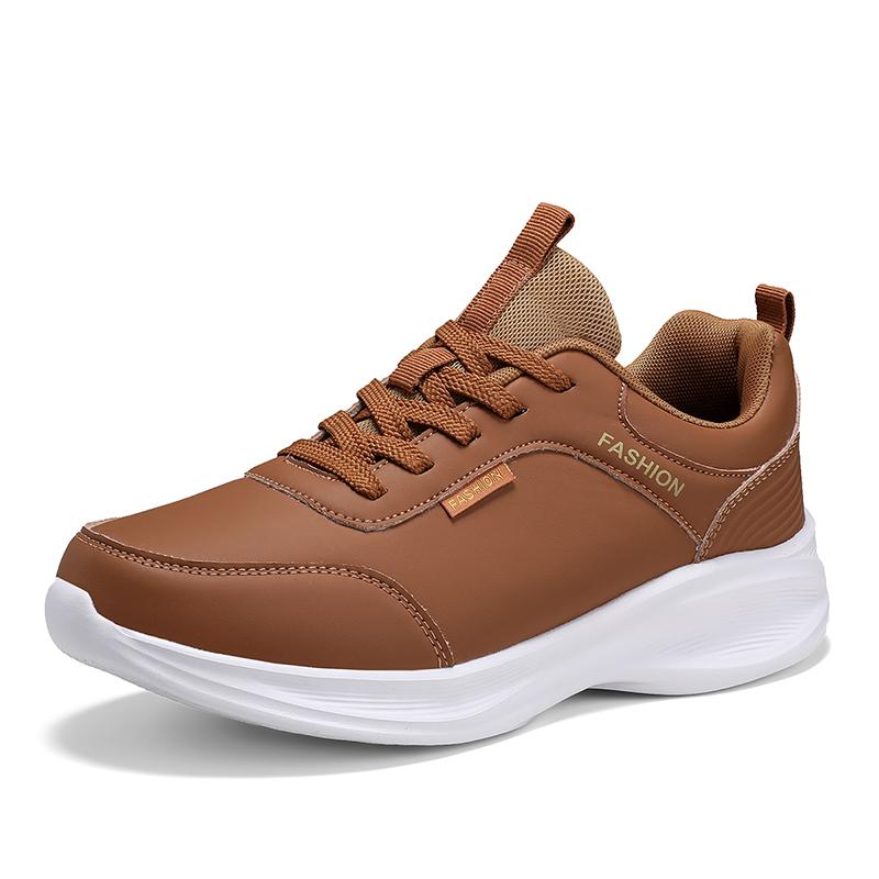 Fashion Autumn Brown Leather Sneakers Lace Up Casual Shoes for Men Cushioning Running Sports Shoes Winter Waterproof Walking Shoes Man