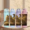 1PC Two Cats Cliff Sunset Art 750ml Color Plastic Sports Water Bottle Leakproof Flip Straw Lid Suitable for Sports Office Home Use