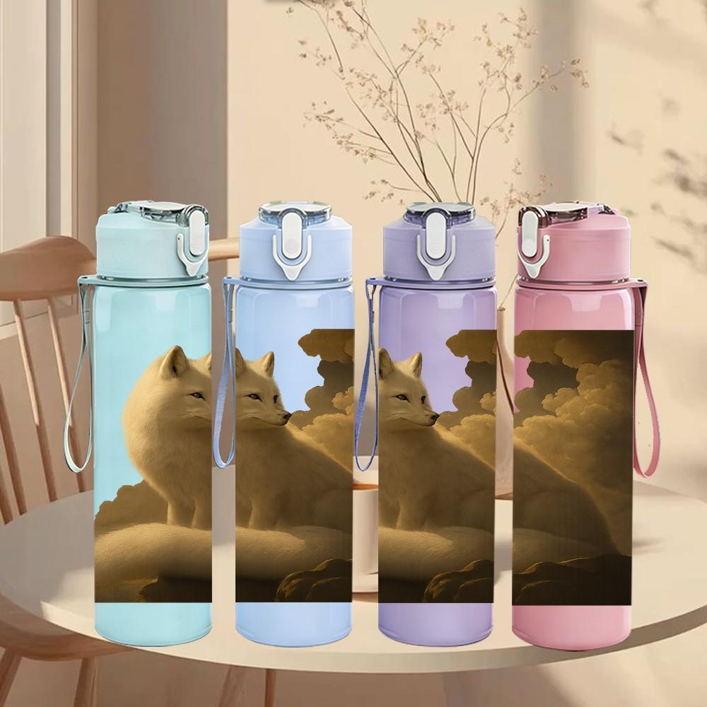 1PC Two Cats Cliff Sunset Art 750ml Color Plastic Sports Water Bottle Leakproof Flip Straw Lid Suitable for Sports Office Home Use