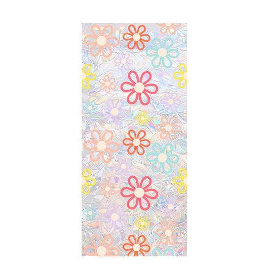 Window Privacy Film Glass Stained Window Clings Floral Decorative Colorful UV Blocking