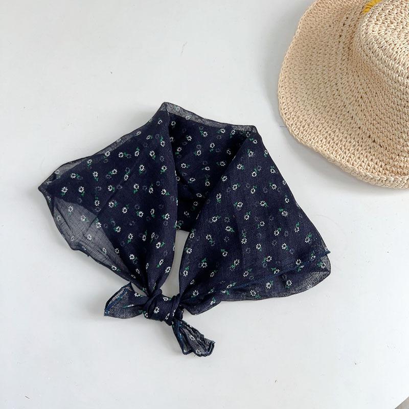 Retro Small Plaid Linen Square Scarf Literary And Versatile Women'S Summer Neck Protection Small Silk Scarf Scarf Accessories