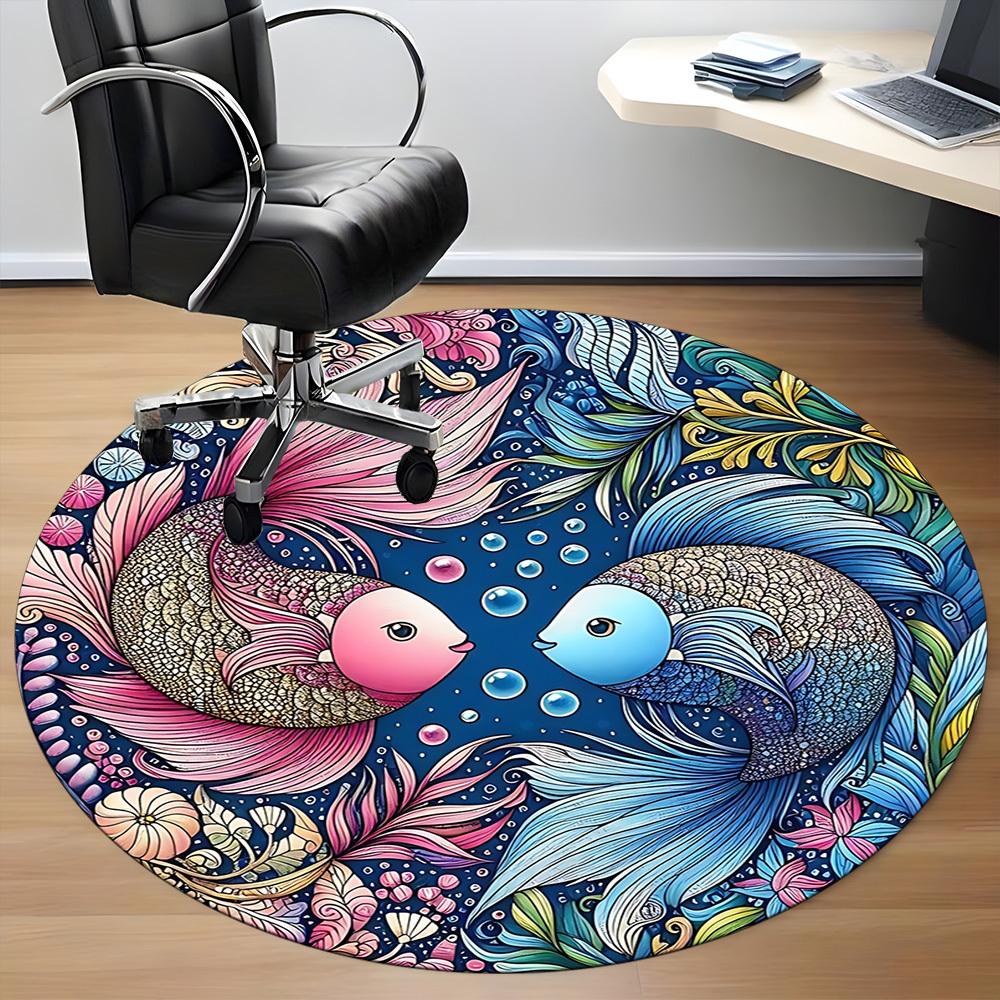 1pc Marine Life Art Carpet for Office Non-Slip, Round Carpet, Soft & Comfortable, Carpet for Office, Lightweight Round Floor Mat