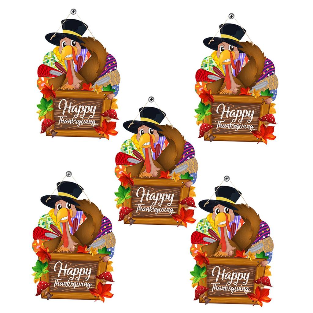 5x Thanksgiving Turkey Door Sign Fall Door Hanger Front Door Harvest Door Hanging Sign Plaque for Wall Tree Housewarming Home