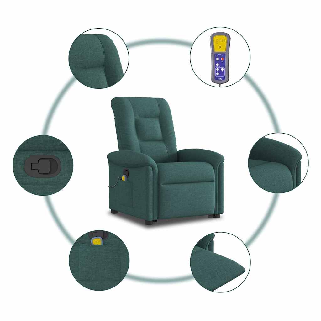 Massage Recliner with Rising Function Dark Green Fabric