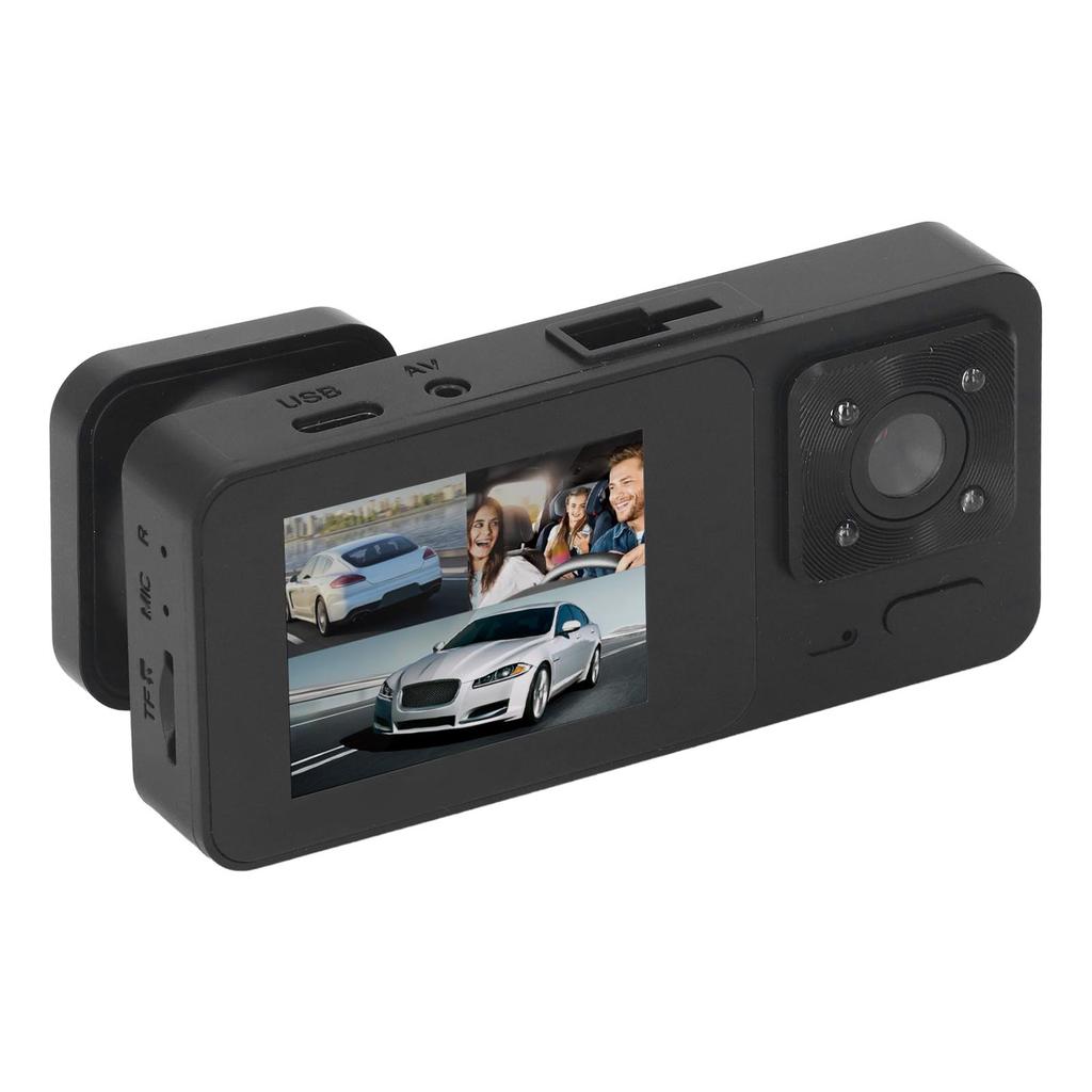 Dashbordkamera med trippel linse, roterbart HD 1080P, nattsyn, 2-tommers ISP-skjerm, parkeringsmodus, lite bilkamera