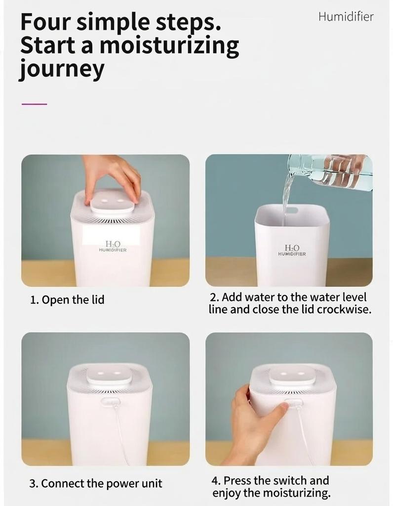 Portable Ultrasonic Humidifier 3.3L Large Capacity Mood Light Auto Shut Off Nano Mist For Bedroom Car Office Travel Plants