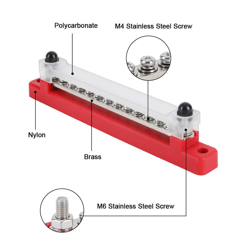 M6 Terminal Block dc Bus Bar 12v 1/4 Inch Stud 150A Electric BusBar 12v Power current distributor For Truck Boat accessories