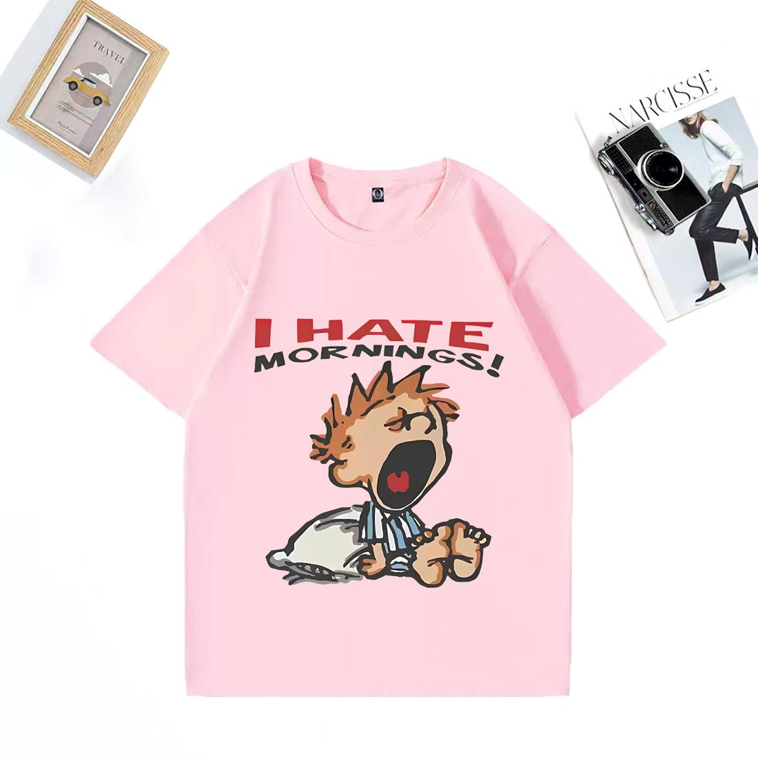 

I Hate Mornings T-shirt Men Women NEW Fashion Funny Retro Cartoon T-shirts Men s Casual Cotton Short Sleeve T Shirts Streetwear 4XL