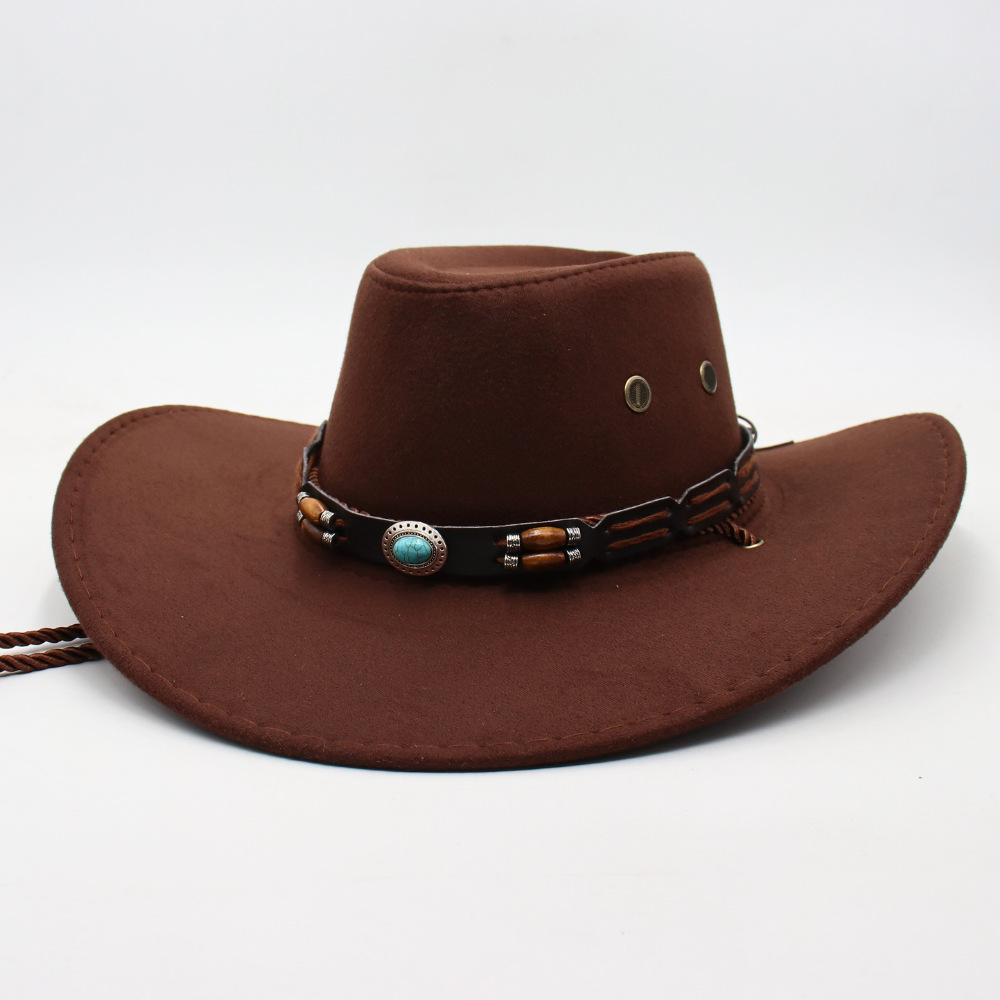 Ethnic Style Western Cowboy Hat Turquoise Belt Decorative Roll Top Hat Men'S And Women'S Dance Troupe Performance Hat
