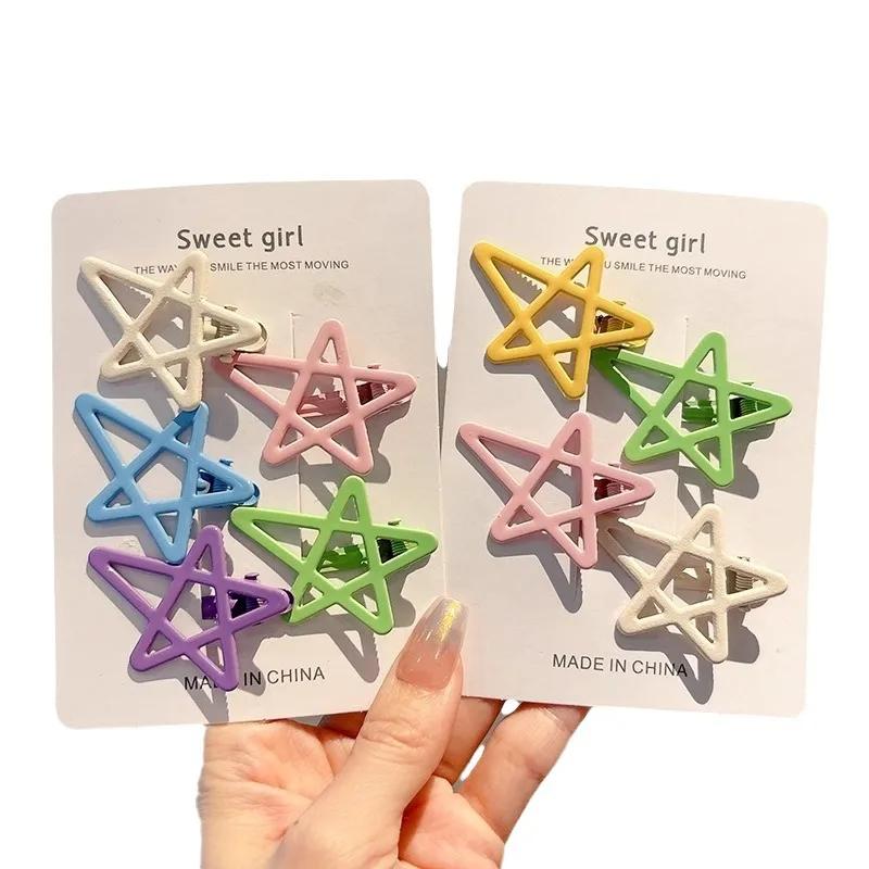 2pcs Candy Color Metal Star Hair Side Clips Hairpins Girls Sweet Colorful Barrettes for Baby Cute Children Styling Accessories