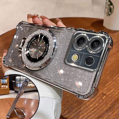 13pro 13C 12 Kılıf Lüks Manyetik Destek Şok Geçirmez Kapak Xiaomi Redmi Note 13 pro 12 10 10c İçin Tutuculu Kılıf parlak Simli