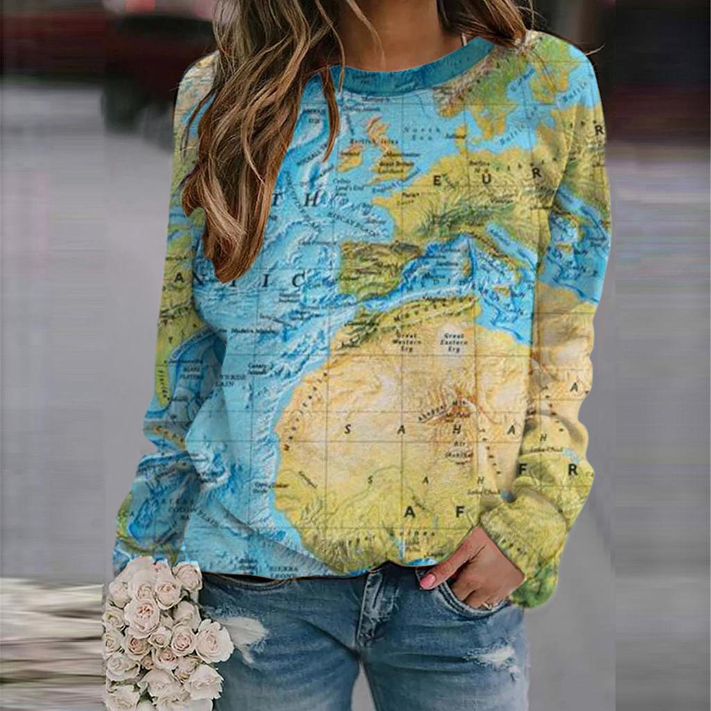 Women Hoodies Autumn Womens Shirts Vintage Pattern Round Neck Long Sleeve Sweatshirt Print Flower Casual Sudaderas Para Mujer