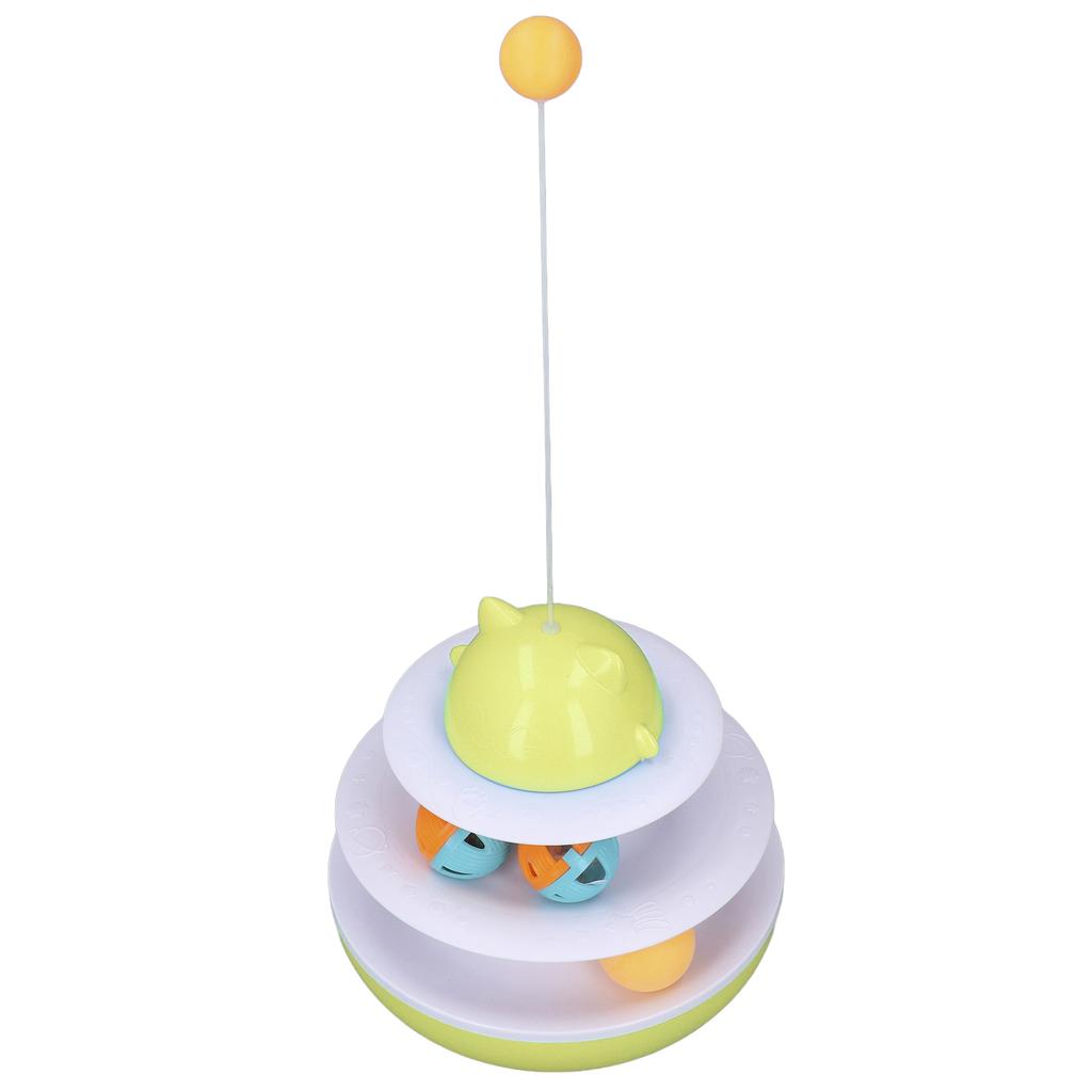 Cat Turntable Toy 2 Level Interactive Exercise Kitten Track Tower Puzzle Toy with Rolling BallYellow
