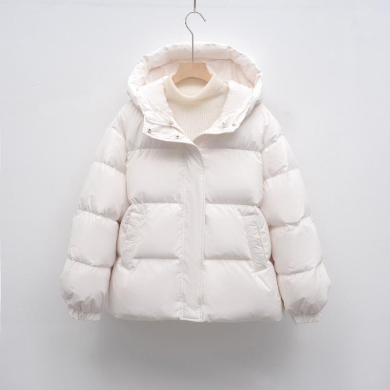 

Пуховик свободный белый утиный пух однотонный простой с капюшоном женский новый зимний теплый утолщенный пальто прилив M белый