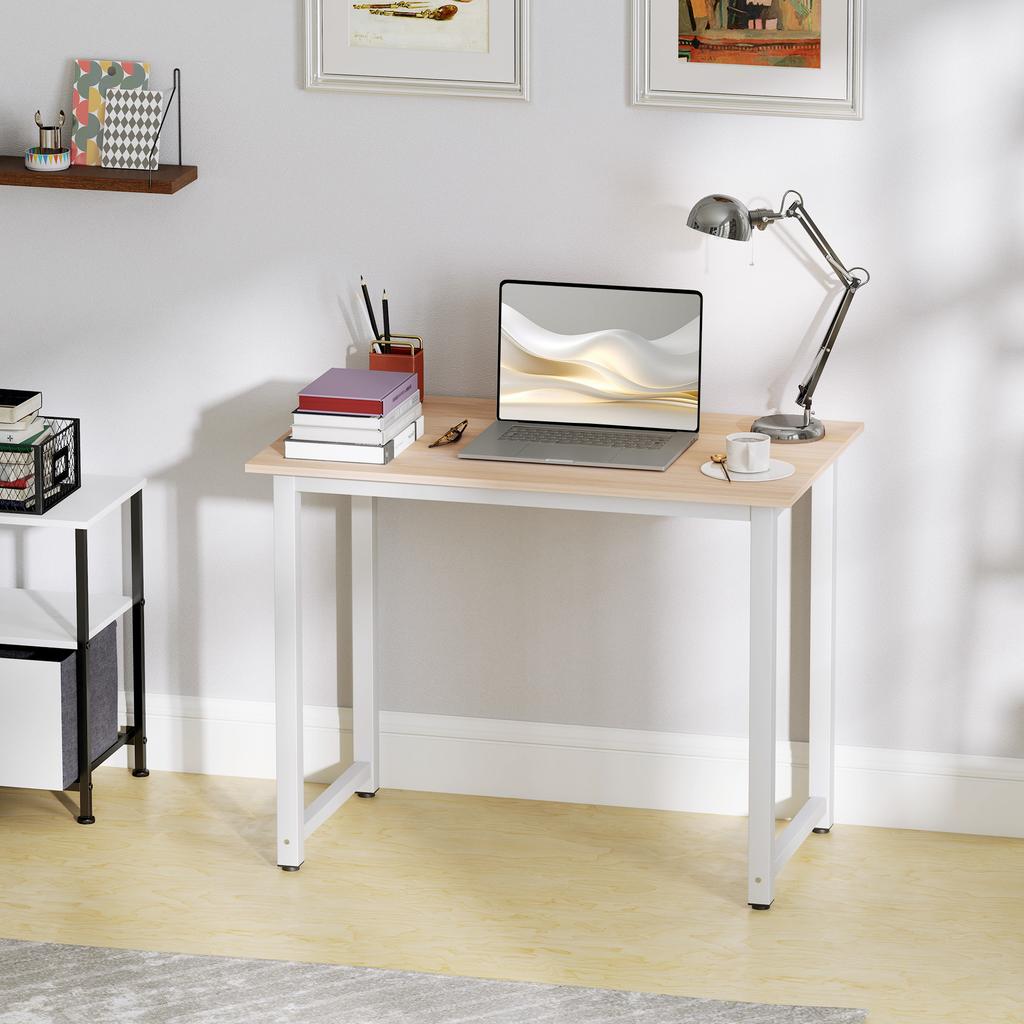 Computer Desk, Writing Table, 100 X 60 X 76cm Workstation for Home Office, Study with Metal Frame, Simple Assembly, White