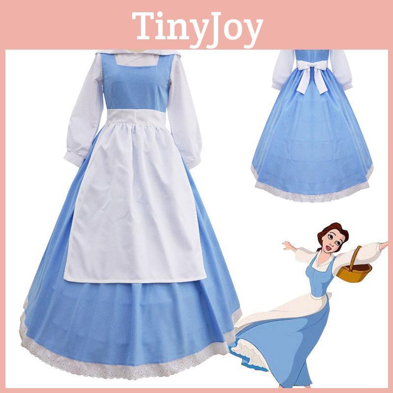 Elegant Beauty And The Beast Belle Blue Maid Dress With Exquisite Workmanship For Halloween