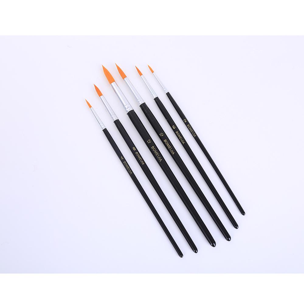 Six-Piece Nylon Hair Paintbrush Set with Pointed and Flat Heads for Acrylic, Watercolor, and Oil Painting - Pearlescent White