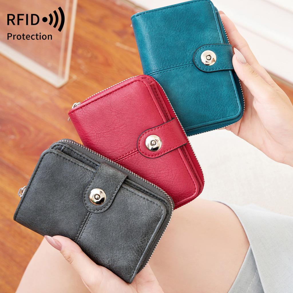 Short Women's Wallet, Retro Multi-card, Two-fold Zipper Card Bag, Coin Change Bag.