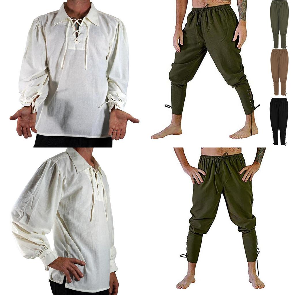 Halloween Piraten Ritter Cosplay Kostüm Hochwertiges Baumwollmisch- und Leinenmaterial Atmungsaktiv und bequem Perfekt für Comic-Con und Partys