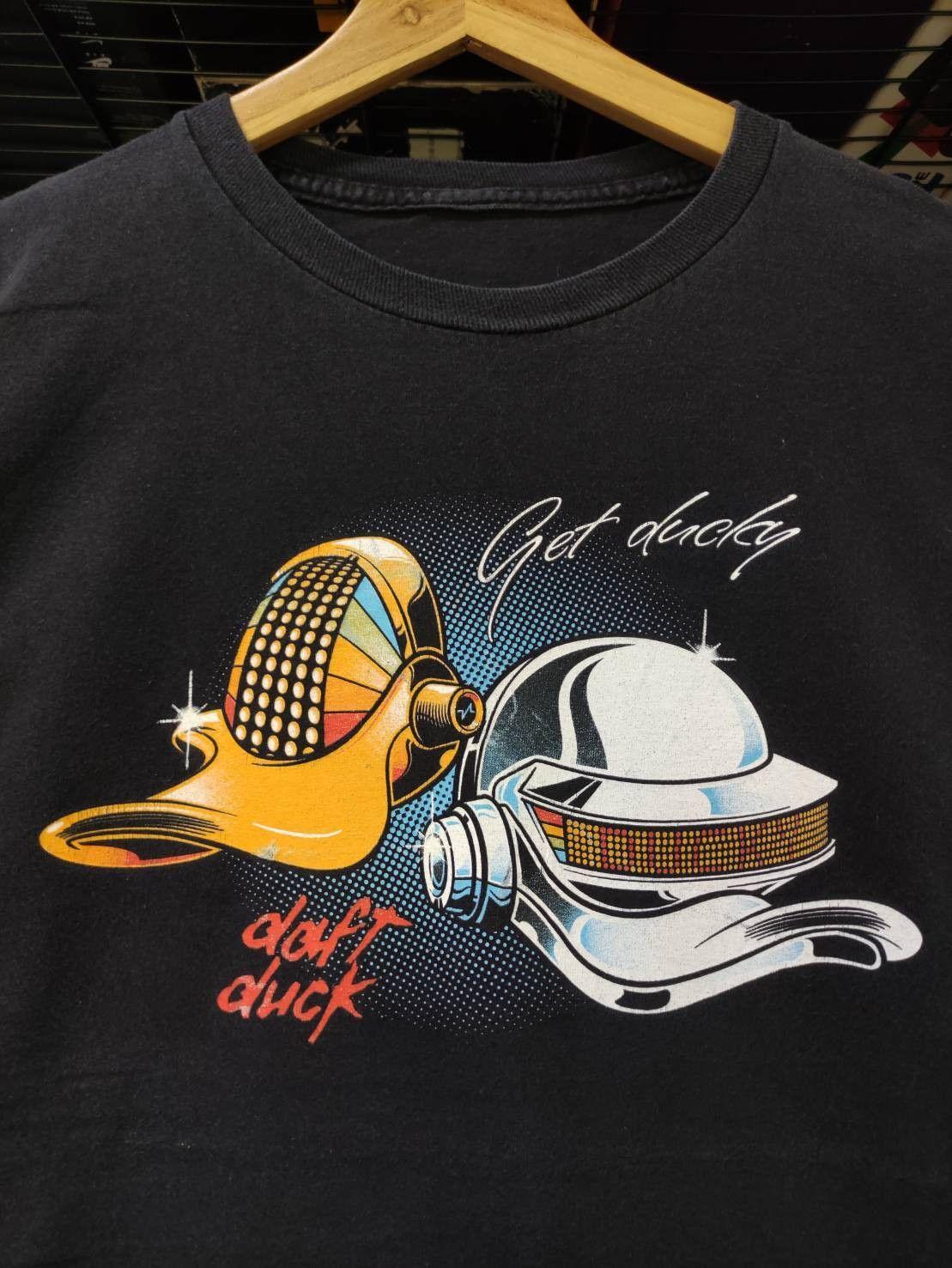 Vtg 00 s Daft Duck Get Ducky Parody Daft Punk T-Shirt Remake tee S
