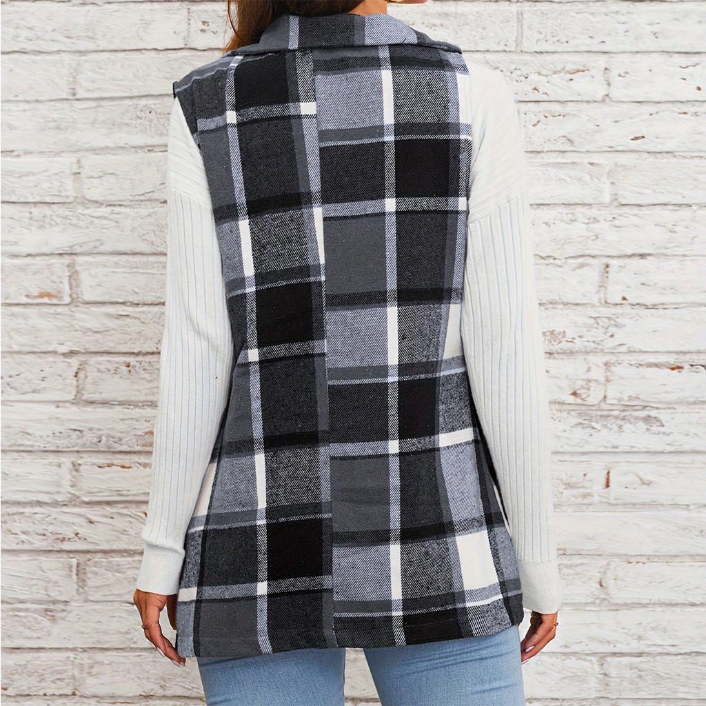 Ladies' Plaid Fashion Women's Clothing Lapel Suit Vest Plaid Top Jacket