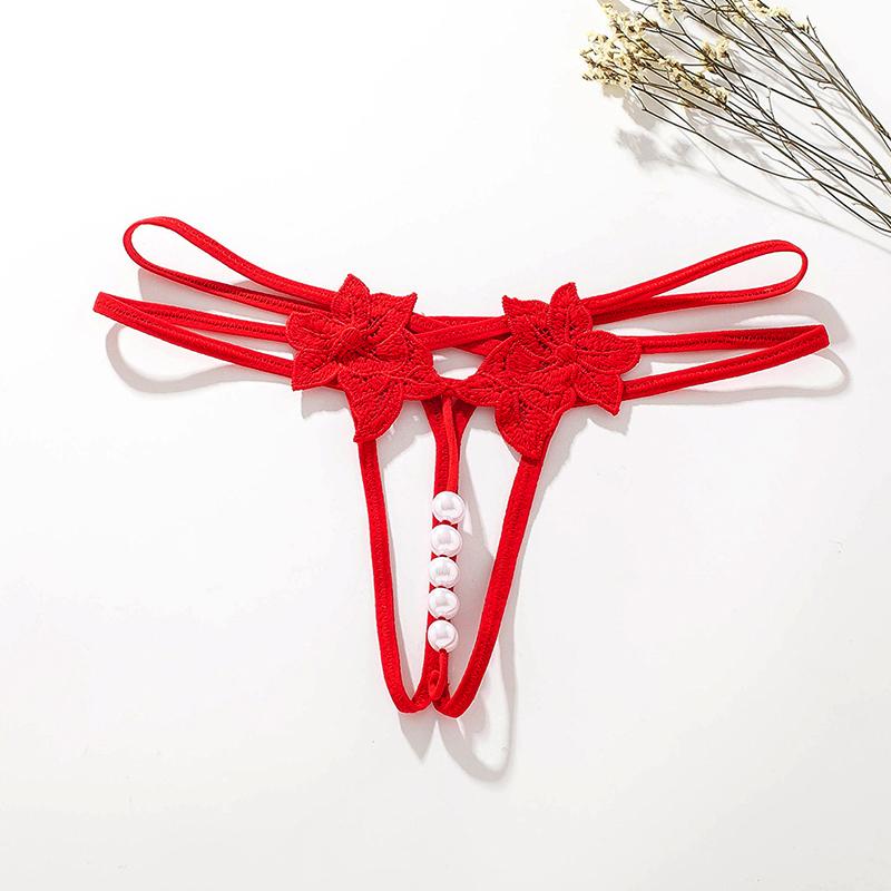 1Pc Solid Color Sexy Lace Panties Transparent Lingerie Open Crotch Briefs Underwear Women Thongs Nylon Pearl