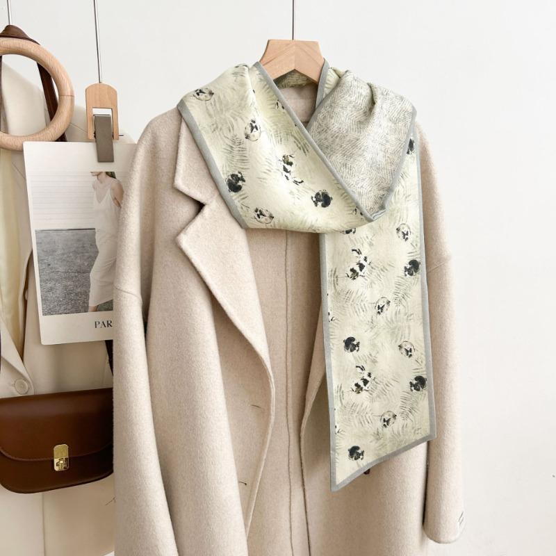 New double-sided heterochrome silk wool scarf women's high-end long silk hair scarf fashion atmosphere streamer