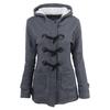 Herbst- und Winter Kuhhornknopf Damenmantel Dicke Kapuzen-Blended-Jacke Baumwolljacke