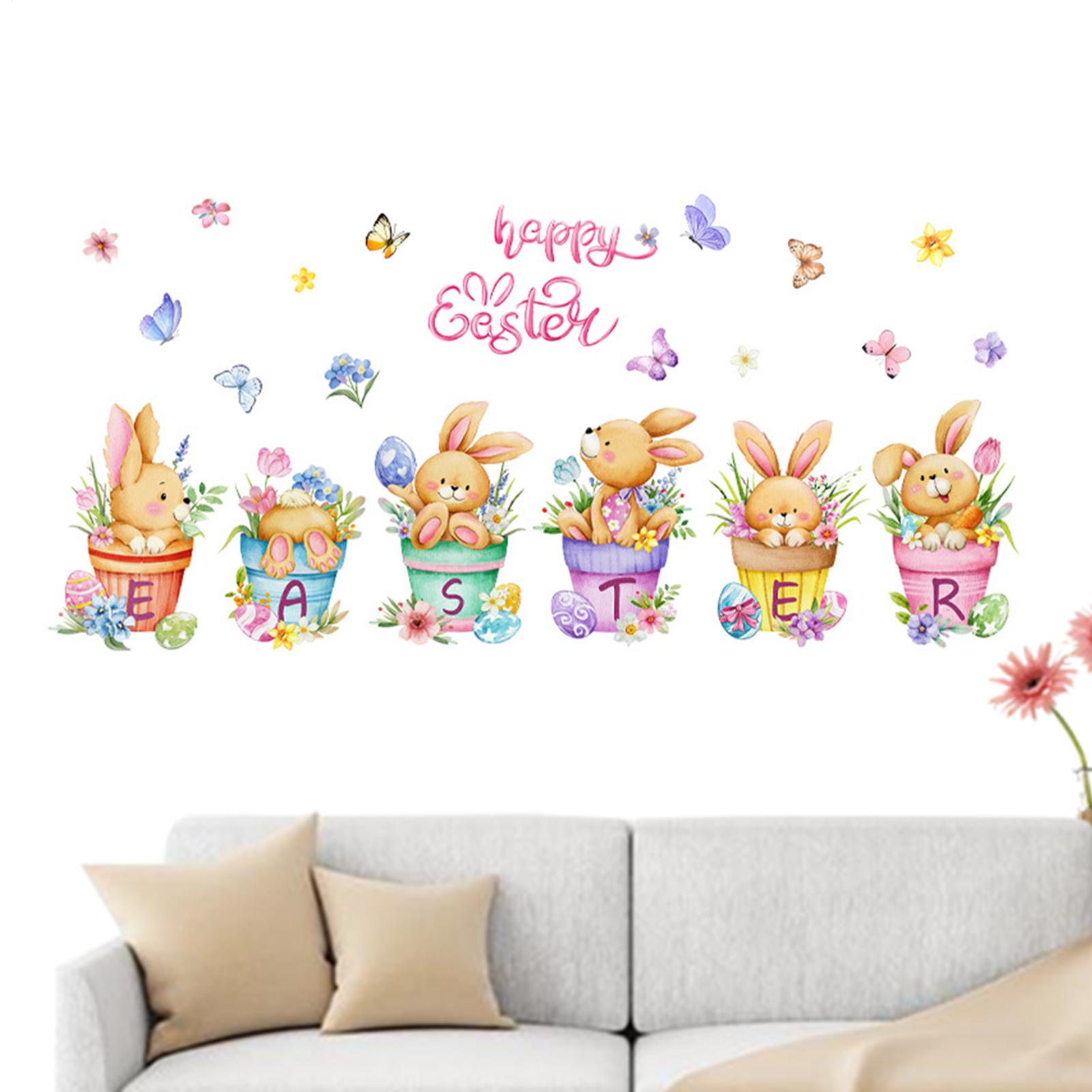 

2 листа Easter Egg Bunny Flowerpot Pattern Наклейки на окна Милый кролик Цветочный горшок Пасхальное яйцо Статические наклейки Декор для дома China Mainland