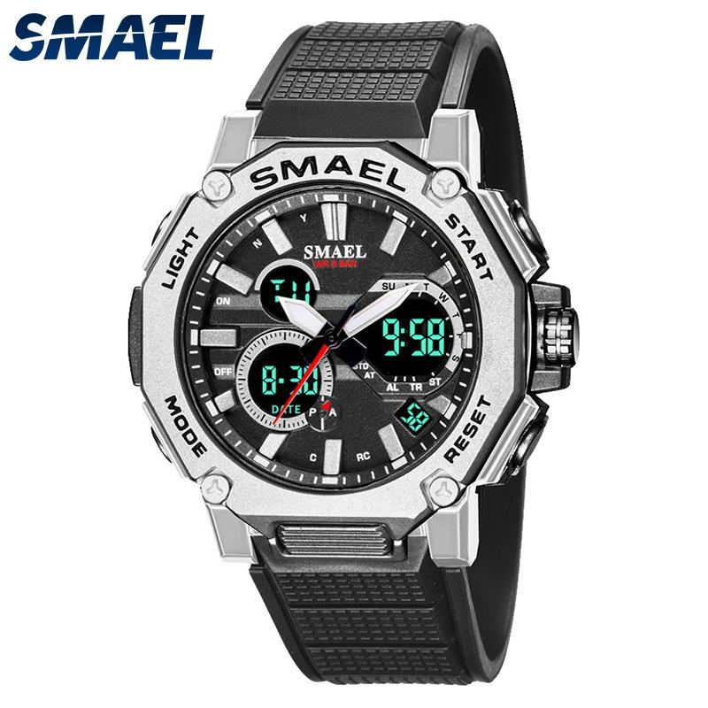 

SMAEL Модные цифровые мужские часы в спортивном стиле, водонепроницаемые мужские часы с прочным корпусом из сплава, наручные часы для плавания на глубине 50 м Without Box чёрный