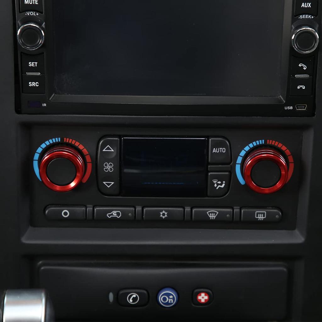 Aluminum Alloy Interior Air Conditioner Switch Knob Ring Cover Trim for Hummer H2 2003-2007,AC Control Knob Cover Trim Accessories (Red)