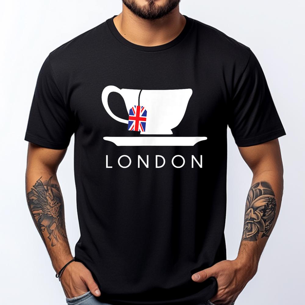 London Uk Tea Shirt Cool British Teacup Cotton Graphic Tees Short Sleeve Tee St Patricks Day Luxury